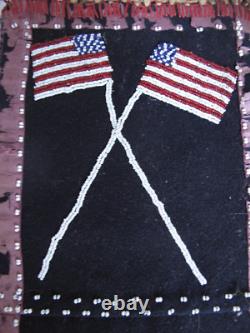 Antique Native American Iroquois Beaded Bag Double Sided American Flags 1914