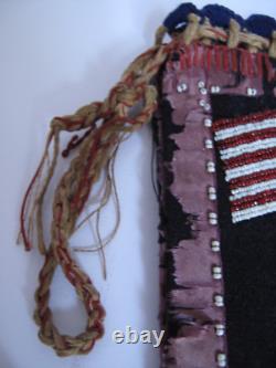Antique Native American Iroquois Beaded Bag Double Sided American Flags 1914