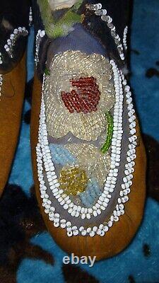 Antique Native American Iroquois Beaded Moccasins Superb Condition