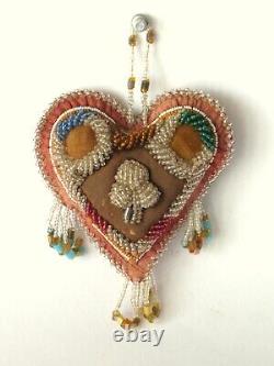 Antique Native American Iroquois Hand Beaded Heart Whimsey Pin Cushion