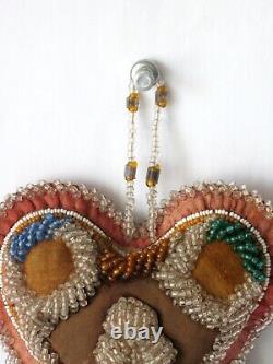 Antique Native American Iroquois Hand Beaded Heart Whimsey Pin Cushion