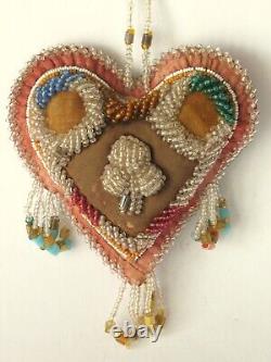 Antique Native American Iroquois Hand Beaded Heart Whimsey Pin Cushion