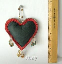 Antique Native American Iroquois Hand Beaded Heart Whimsey Pin Cushion