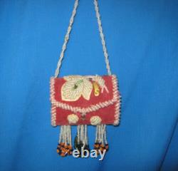 Antique Native American Iroquois Heavily Beaded Bag Whimsy Sewing Purse