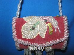 Antique Native American Iroquois Heavily Beaded Bag Whimsy Sewing Purse
