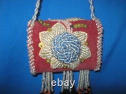 Antique Native American Iroquois Heavily Beaded Bag Whimsy Sewing Purse