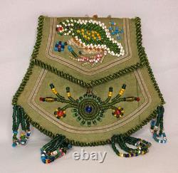 Antique Native American Iroquois or Mohawk beaded silk and velvet whimsy bag