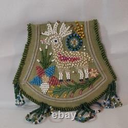 Antique Native American Iroquois or Mohawk beaded silk and velvet whimsy bag
