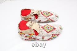 Antique Native American Lakota SIOUX Old Plains FULLY Beaded Moccasins 9.75