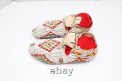Antique Native American Lakota SIOUX Old Plains FULLY Beaded Moccasins 9.75