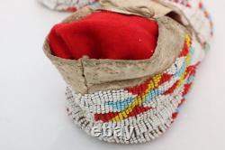 Antique Native American Lakota SIOUX Old Plains FULLY Beaded Moccasins 9.75