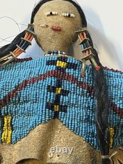 Antique Native American Lakota (Sioux) Indian Beaded Doll 18 Inches Late 1800s