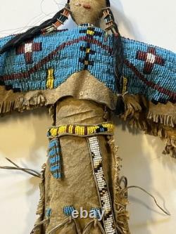 Antique Native American Lakota (Sioux) Indian Beaded Doll 18 Inches Late 1800s