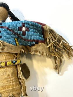 Antique Native American Lakota (Sioux) Indian Beaded Doll 18 Inches Late 1800s