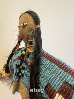 Antique Native American Lakota (Sioux) Indian Beaded Doll 18 Inches Late 1800s
