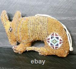Antique Native American North Plains Beaded Armadillo Leather Fetish Amulet Rare