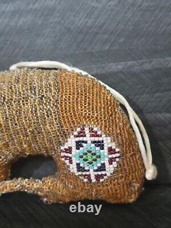 Antique Native American North Plains Beaded Armadillo Leather Fetish Amulet Rare