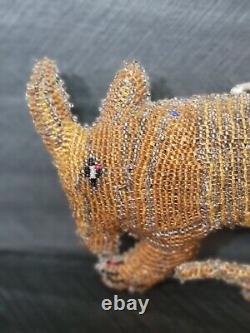 Antique Native American North Plains Beaded Armadillo Leather Fetish Amulet Rare