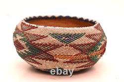 Antique Native American Paiute Indian Fully Beaded Basket Colorful 5.5 VTG