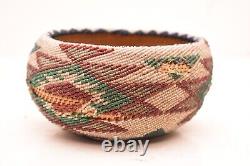 Antique Native American Paiute Indian Fully Beaded Basket Colorful 5.5 VTG