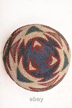 Antique Native American Paiute Indian Fully Beaded Basket Colorful 5.5 VTG