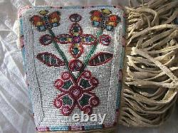 Antique Native American Plateau Plains Fully Beaded Hide Gauntlet Gloves 1900's