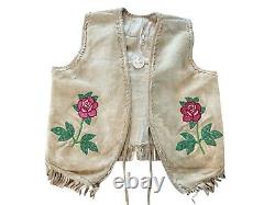 Antique Native American Plateau Women's Beaded Hide Vest Rose & Elk Design