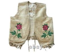 Antique Native American Plateau Women's Beaded Hide Vest Rose & Elk Design