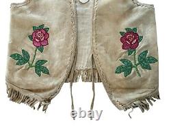 Antique Native American Plateau Women's Beaded Hide Vest Rose & Elk Design