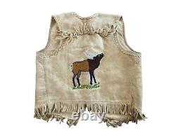 Antique Native American Plateau Women's Beaded Hide Vest Rose & Elk Design