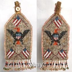 Antique Native American Pocket Watch Fob Beaded Eagle Flag Patriotic