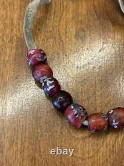 Antique Native American Pony Bead Strand White Centered Reds EARLY BEADS