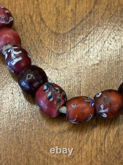 Antique Native American Pony Bead Strand White Centered Reds EARLY BEADS
