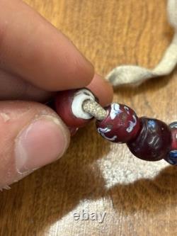 Antique Native American Pony Bead Strand White Centered Reds EARLY BEADS