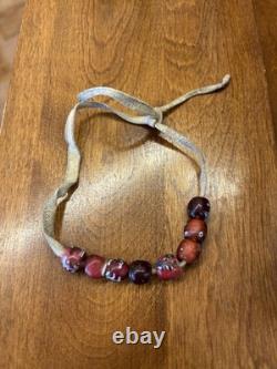Antique Native American Pony Bead Strand White Centered Reds EARLY BEADS