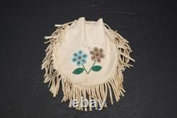 Antique Native American Santee Sioux Beaded Leather Floral Bag Pouch 10