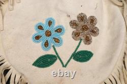 Antique Native American Santee Sioux Beaded Leather Floral Bag Pouch 10
