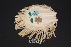 Antique Native American Santee Sioux Beaded Leather Floral Bag Pouch 10