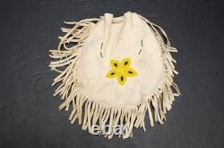 Antique Native American Santee Sioux Beaded Leather Floral Bag Pouch 10
