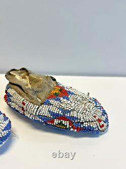 Antique Native American Sioux Indian Beaded Baby Moccasins 1870s to 1910