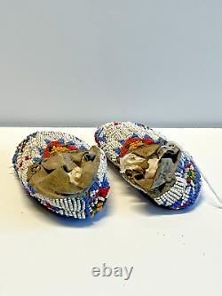 Antique Native American Sioux Indian Beaded Baby Moccasins 1870s to 1910