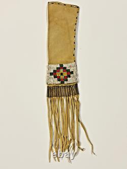 Antique Native American Sioux Indian Beaded Short Tobacco Bag 1880's To 1900's