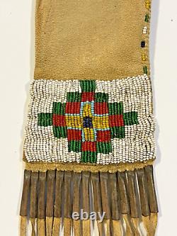 Antique Native American Sioux Indian Beaded Short Tobacco Bag 1880's To 1900's