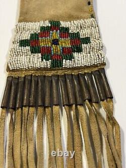 Antique Native American Sioux Indian Beaded Short Tobacco Bag 1880's To 1900's