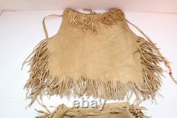 Antique Native American Sioux Indian beaded hide child Dance dress & Over shirt