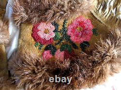 Antique Native American Woodland Fully Beaded Hide Gauntlet Gloves 1950's