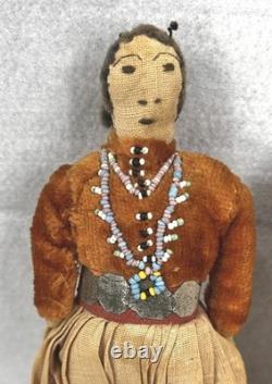 Antique Native American dolls pair man woman 8 in. Apache Southwest signed 1800
