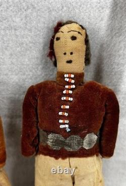 Antique Native American dolls pair man woman 8 in. Apache Southwest signed 1800