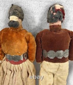 Antique Native American dolls pair man woman 8 in. Apache Southwest signed 1800