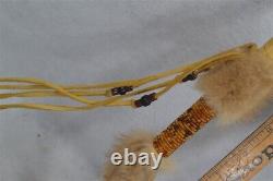 Antique Native American rattle shell fur beaded horse hair 18 in. Original